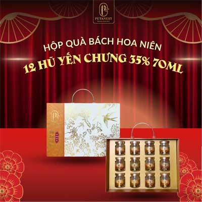 Hộp quà Bách Hoa Niên 12 hũ yến chưng 35%