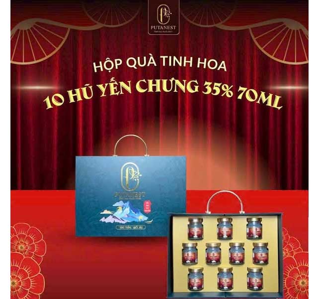 Hộp quà Tinh Hoa 10 hũ Yến Chưng Đông Trùng Hạ Thảo 35% 70ml