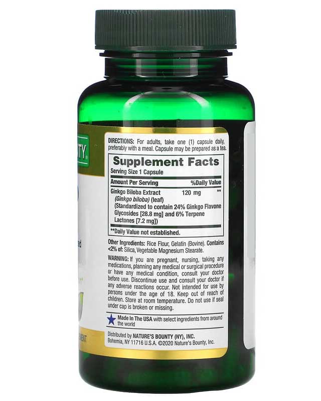 Viên Uống Bổ Não Nature’s Bounty Ginkgo Biloba 120mg 100 Viên Của Mỹ